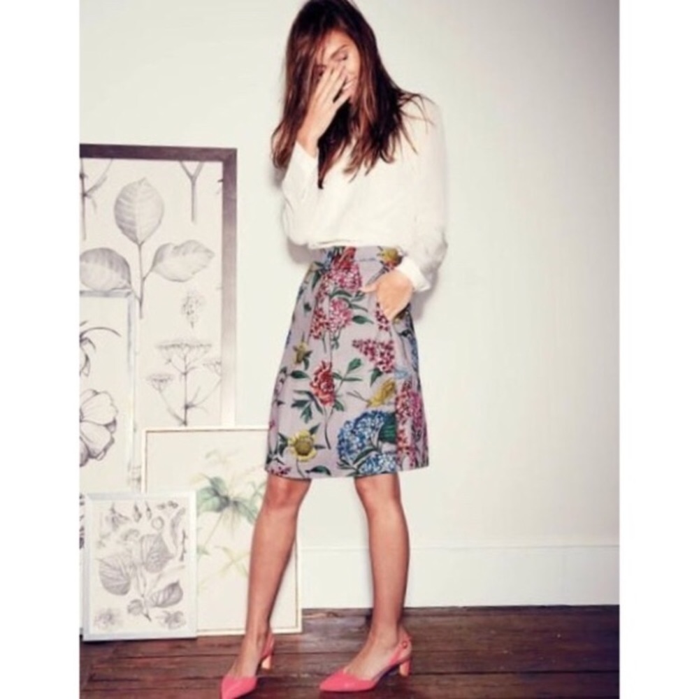 Boden Grace Lilac Floral Bird Print Skirt